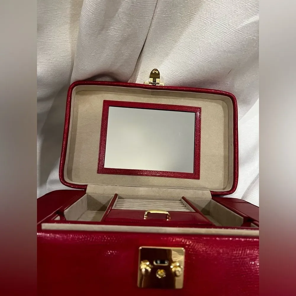 Bey-Berk Lizard Print Leather Jewelry Box - Red